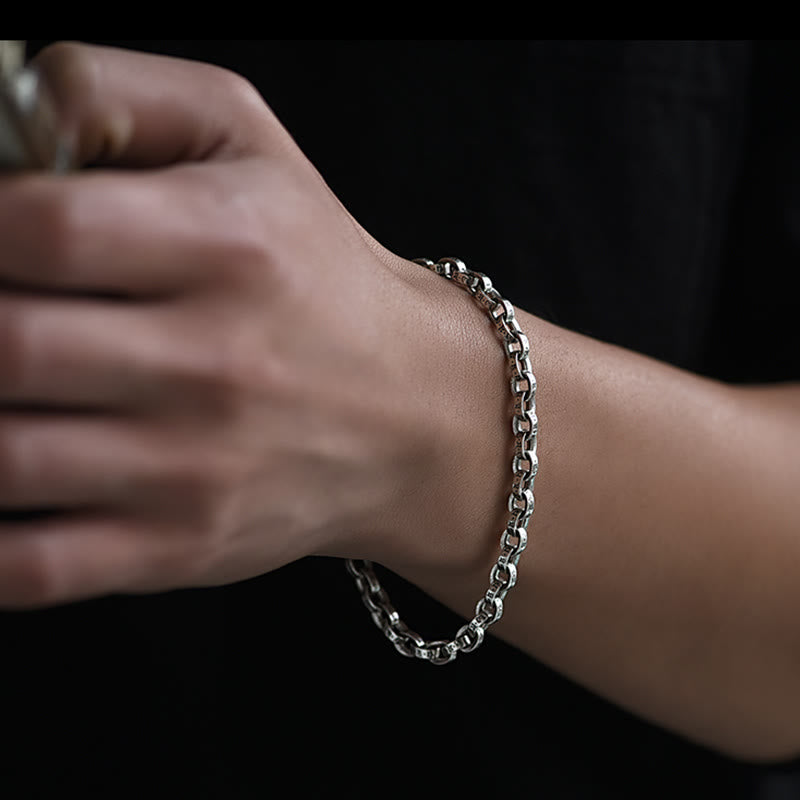 Buddha Stones925 スターリングシルバーオーム・マニ・パドメ・フム彫刻デザイン 創造性 メタルブレスレット