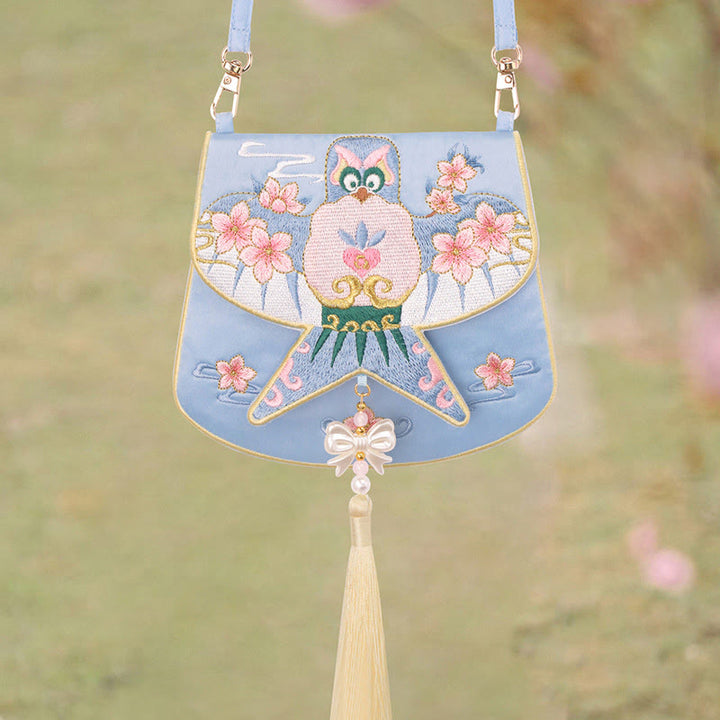 Buddha Stonesと幸運の刺繍、蓮と鯉とウサギの花の漢服バッグ、斜め掛けバッグ、ショルダーバッグ