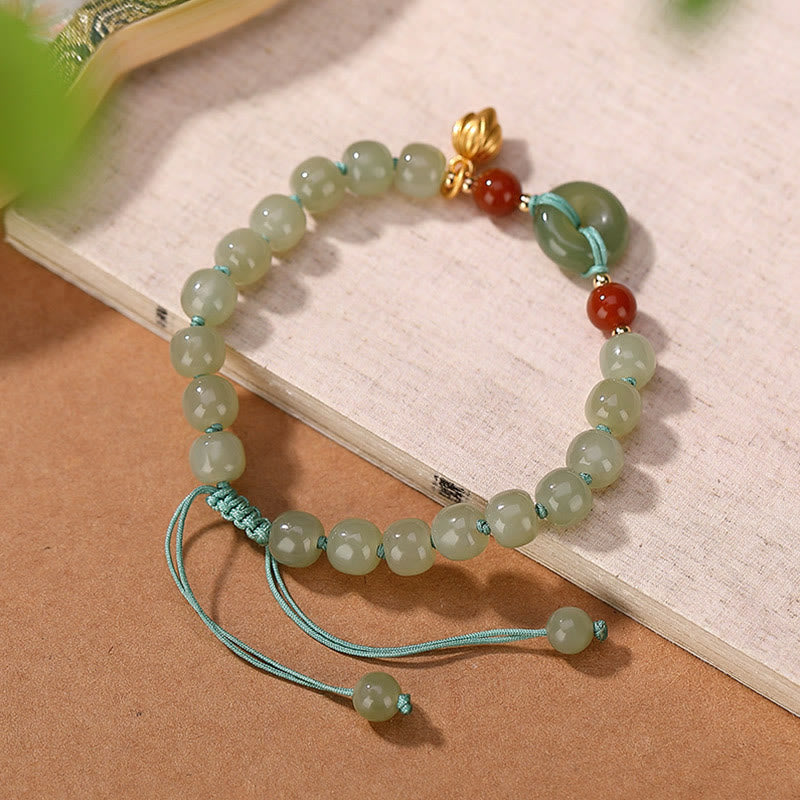 Buddha Stones 925スターリングシルバー 天然和田翡翠 平和バックル 赤瑪瑙 幸運ブレスレット