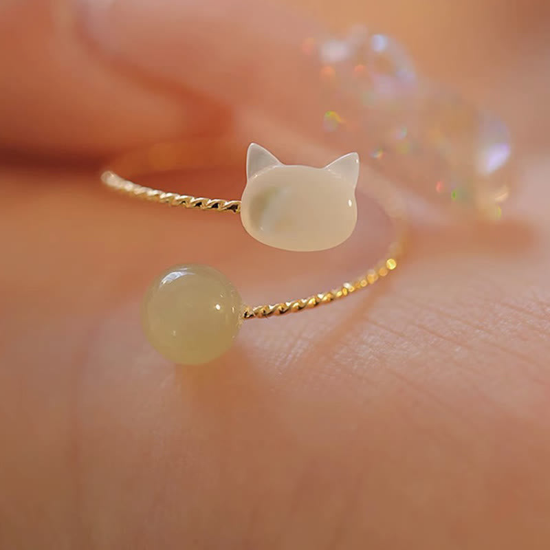 Buddha Stonesシャコガイ石 猫頭翡翠ビーズ 祝福リング - シャコガイの石 - image 1