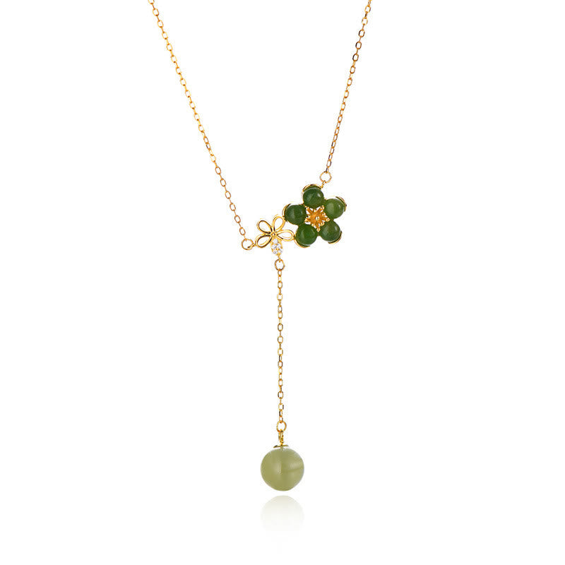Buddha Stones925スターリングシルバー和田シアン翡翠梅花デザイン幸運ネックレスペンダント