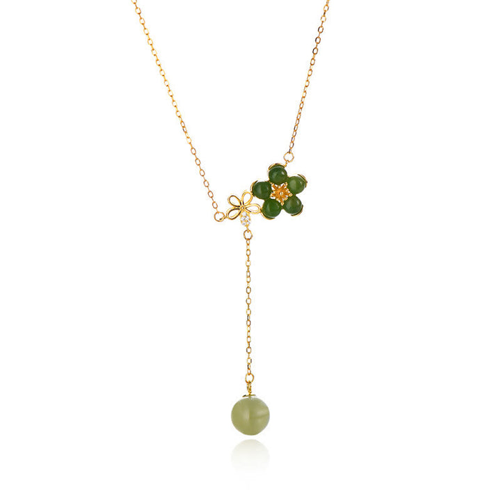 Buddha Stones925スターリングシルバー和田シアン翡翠梅花デザイン幸運ネックレスペンダント