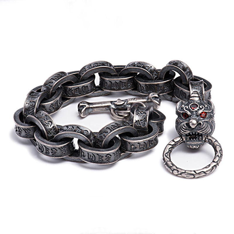 Buddha Stones925スターリングシルバー ドラゴン キリンオーム・マニ・パドメ・フム成功の強さブレスレットバングル