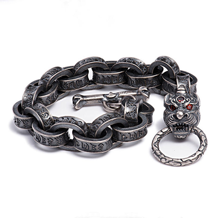 Buddha Stones925スターリングシルバー ドラゴン キリンオーム・マニ・パドメ・フム成功の強さブレスレットバングル