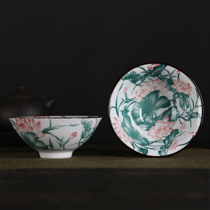 Buddha Stones、花、フーキャラクター、山、蓮、桜、陶器のティーカップ、カンフーティーカップ