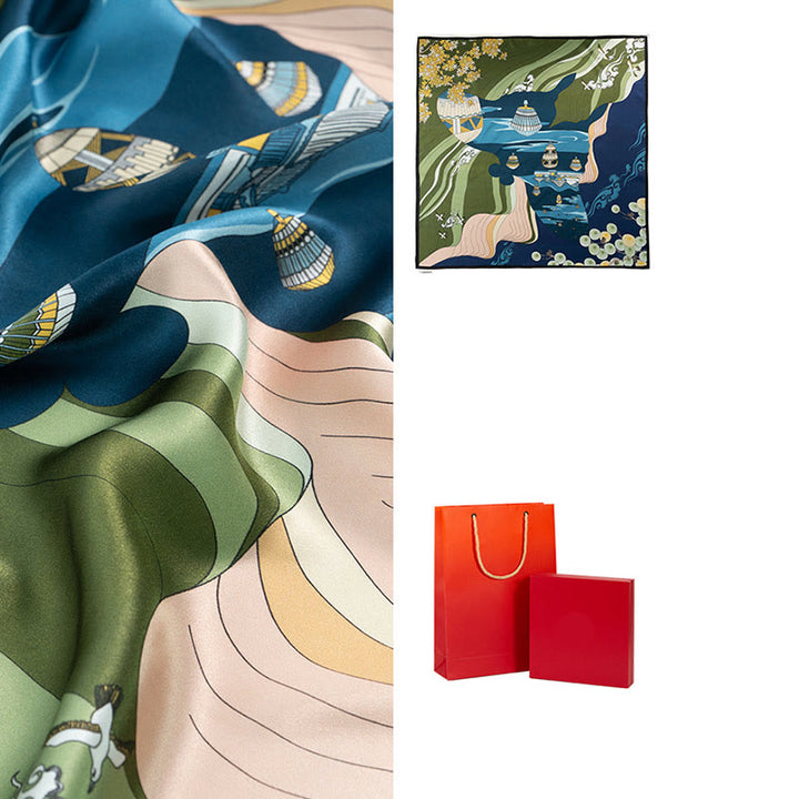 Buddha Stonesジャングル油絵吉兆雲100%マルベリーシルクスカーフプレミアムグレード6A両面シルクネックスカーフ - image 28