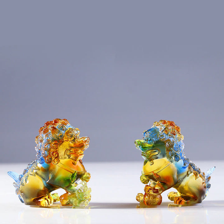手作りのLiuliクリスタルライオンアートピースの強さホームオフィスの装飾 - カラフルなライオンのペア - image 13