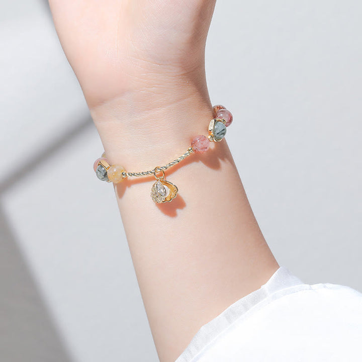 Buddha Stones天然 カラフル ルチルクォーツ シェル 保護 ビーズ ブレスレット