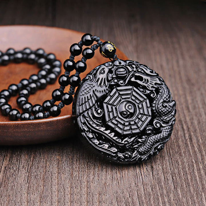 Buddha Stones八卦龍鳳凰黒曜石成就ペンダントネックレス - image 8