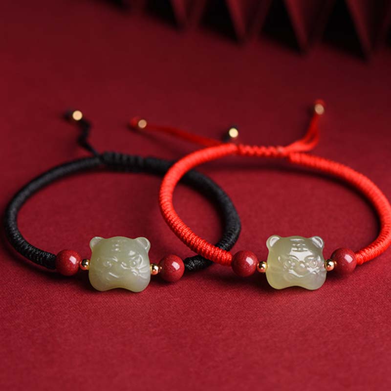 Buddha Stones翡翠辰砂ラッキータイガーストリングブレスレット