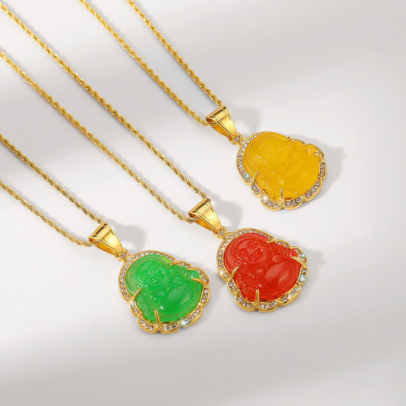 Buddha Stones18K ゴールドフィルド 笑う仏陀 翡翠 幸運のネックレスチェーンペンダント - image 12