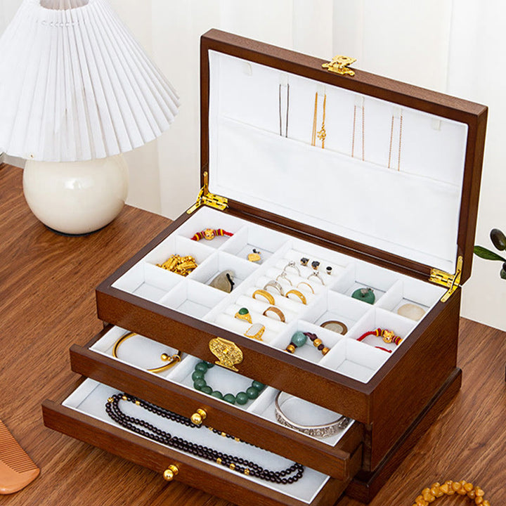 Buddha Stonesレトロ木製ジュエリーボックス3層ジュエリー収納ボックス