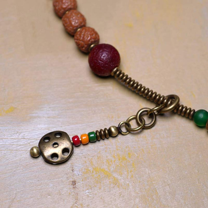 Buddha Stones108Malaルドラークシャ ビーズ 菩提樹 シード ビーズ 幸運 縁起 タッセル ブレスレット