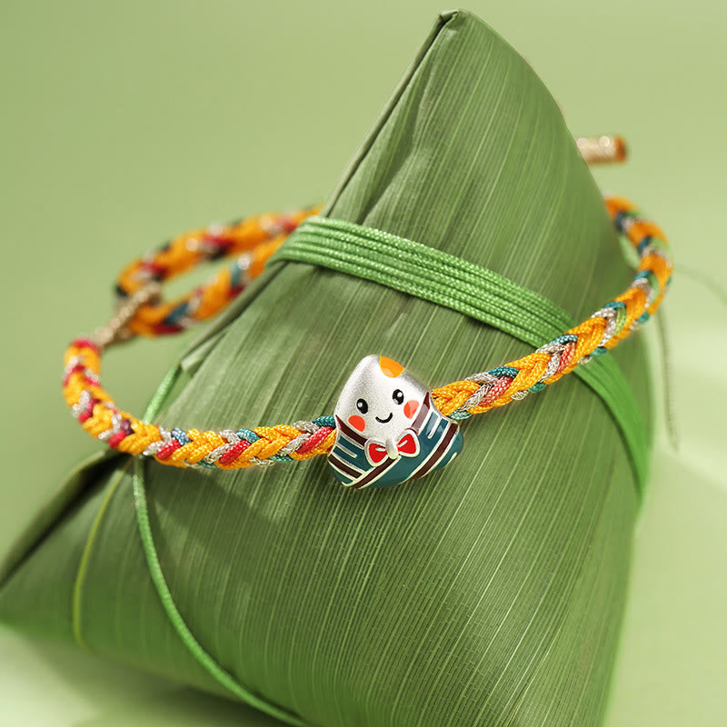 Buddha Stones925 スターリングシルバー ドラゴンボートフェスティバル 粽柄 幸運 ハンドメイド マルチカラー ロープ 子供 大人 ブレスレット