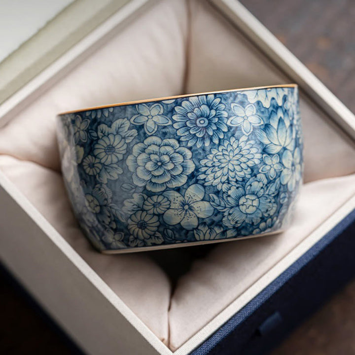 Buddha Stones青蓮 桃の花 菊 デザイン 陶器 ティーカップ カンフー ティーカップ