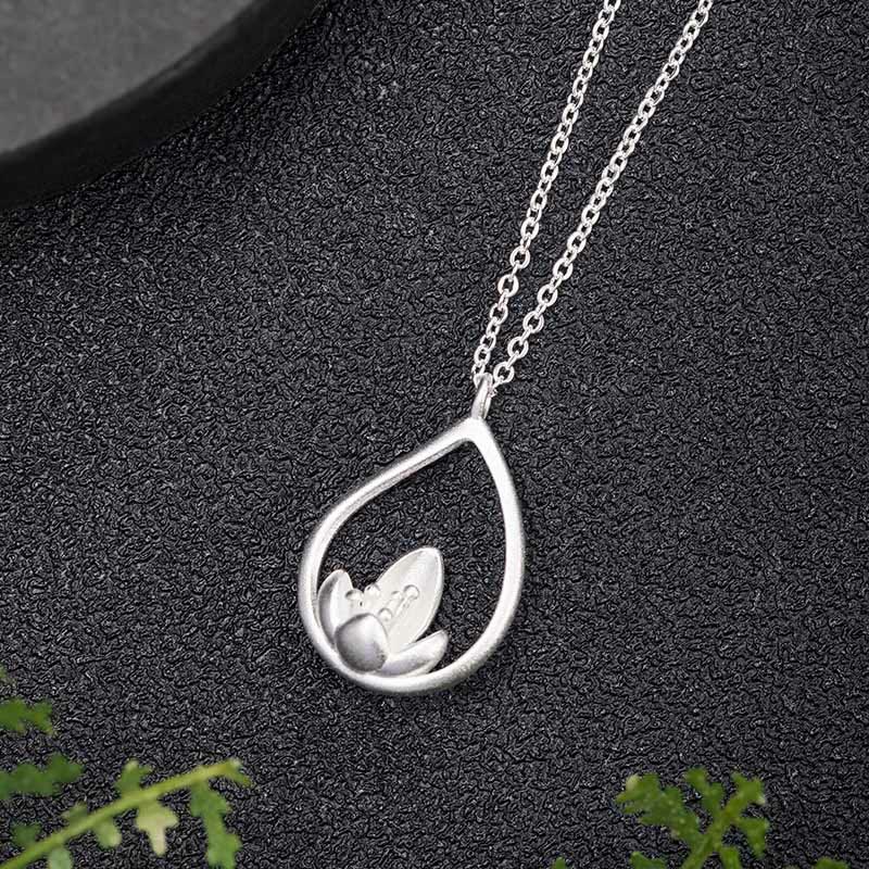Buddha Stones925スターリングシルバー 蓮の花 フローラルエンライトメントネックレスペンダント - image 1