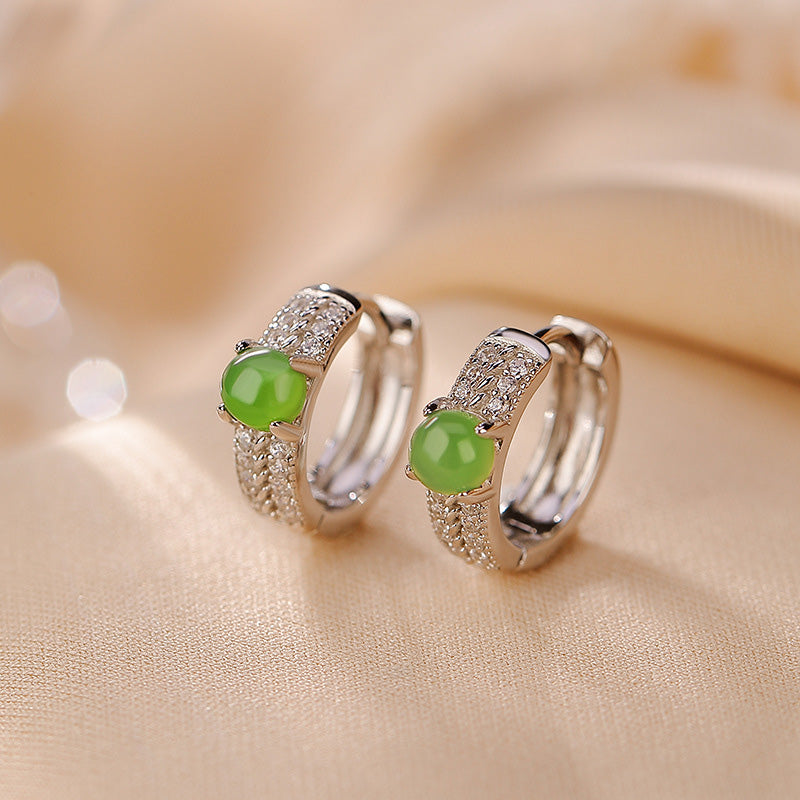 Buddha Stones925スターリングシルバー ラウンド シアン ジェイド サクセス スタッドピアス