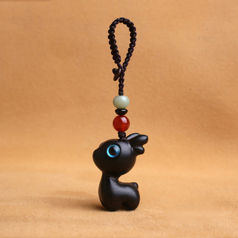 Buddha Stones白檀の小葉 紫檀 黒檀 緑檀 幸運のミニ鹿彫刻 守護キーチェーン 携帯電話吊り下げ装飾