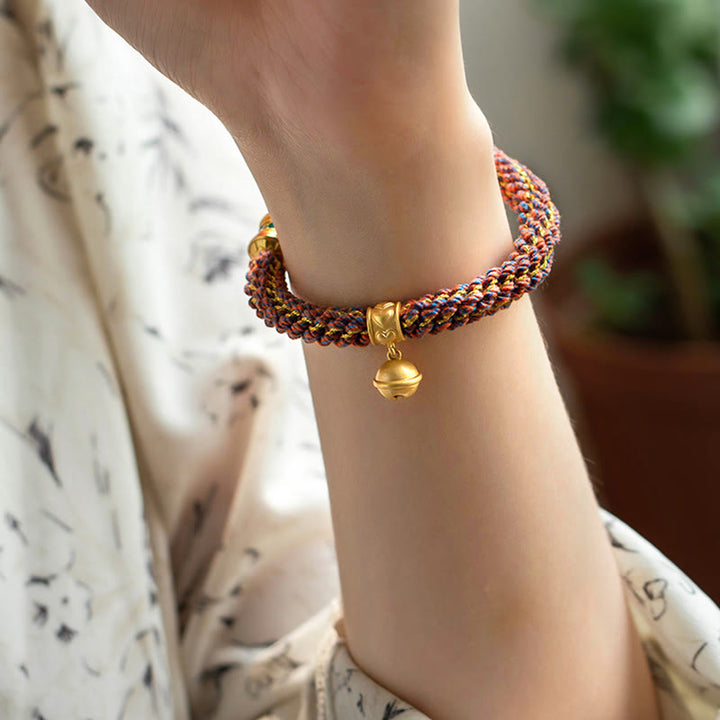 Buddha Stones925 スターリングシルバー十二支誕生仏オーム・マニ・パドメ・フム幸運の鐘 編み込みストリングブレスレット