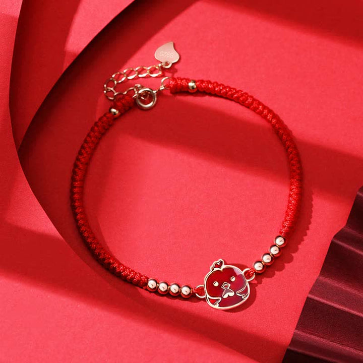 Buddha Stones925スターリングシルバー 中国十二支 幸運 信仰 変色赤紐ブレスレット