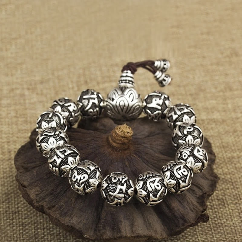 Buddha StonesチベットOm Mani Padme Hum彫刻 合金ビーズ お守り ブレスレット