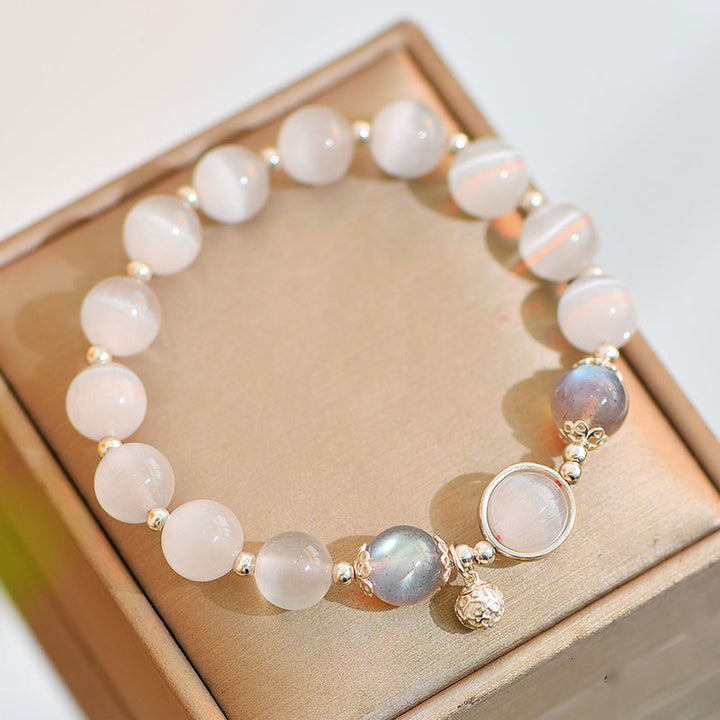 Buddha Stones925スターリングシルバー キャッツアイ ムーンストーン ラブサポートブレスレット