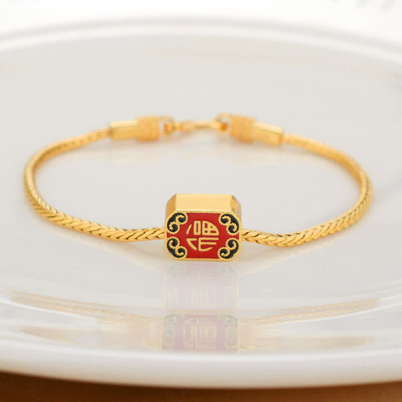 Buddha Stonesチベット 18K ゴールドオーム・マニ・パドメ・フム幸運の鯉 福 キャラクター インゴット 銅貨 平和ブレスレット