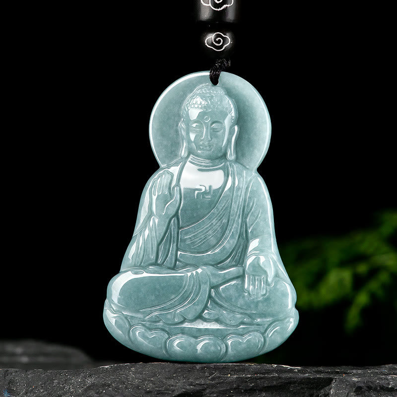 Buddha Stones阿弥陀仏 天然翡翠 蓮華 お守り 慈悲の紐 ネックレス ペンダント - image 2