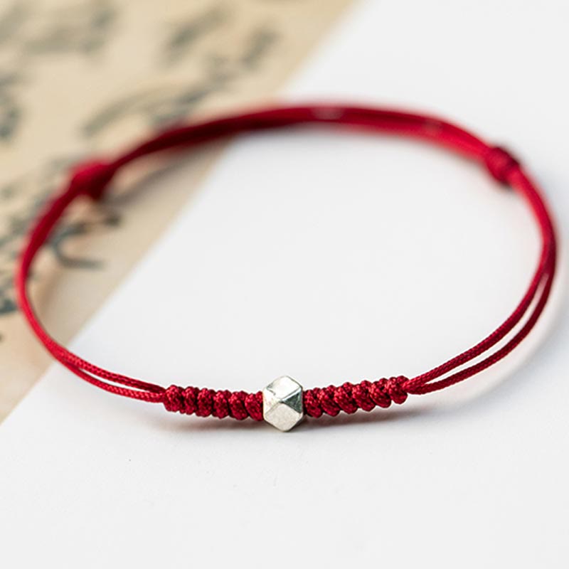 Buddha Stones925スターリングシルバー 幸運のビーズ 守護 レッドストリング 編み込みブレスレット