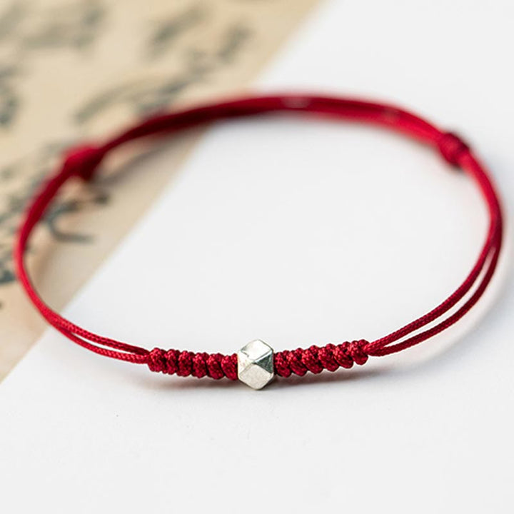 Buddha Stones925スターリングシルバー 幸運のビーズ 守護 レッドストリング 編み込みブレスレット