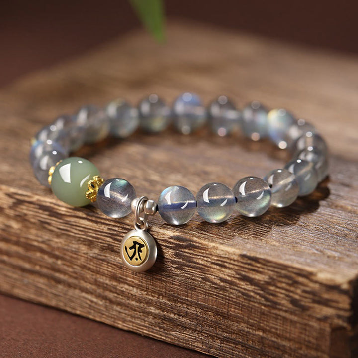 Buddha Stones中国の十二支 出生仏 925 スターリングシルバー 天然ムーンストーン 和田翡翠 ポジティブブレスレット
