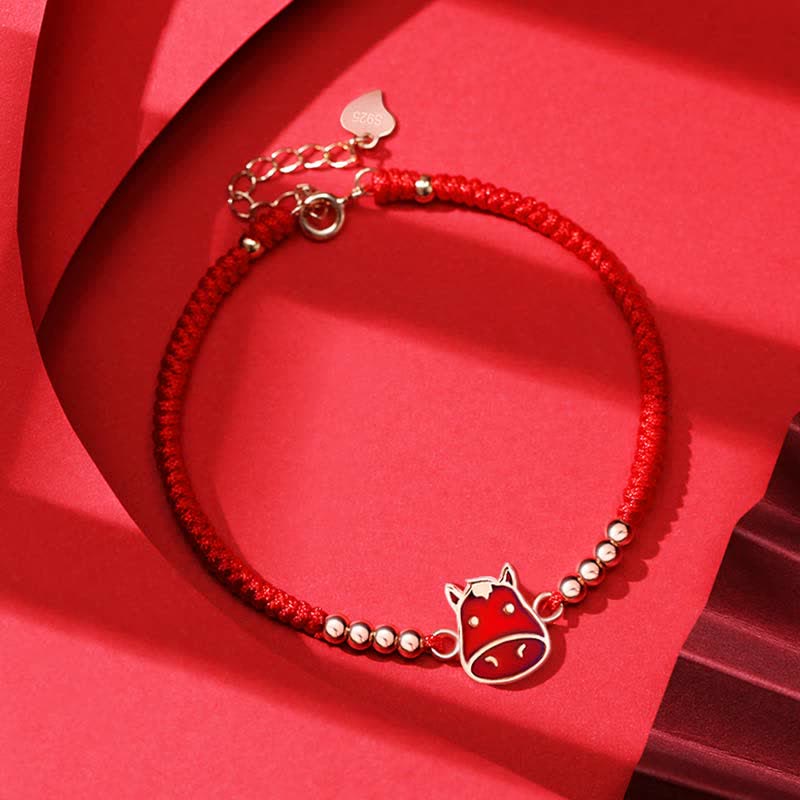 Buddha Stones925スターリングシルバー 中国十二支 幸運 信仰 変色赤紐ブレスレット