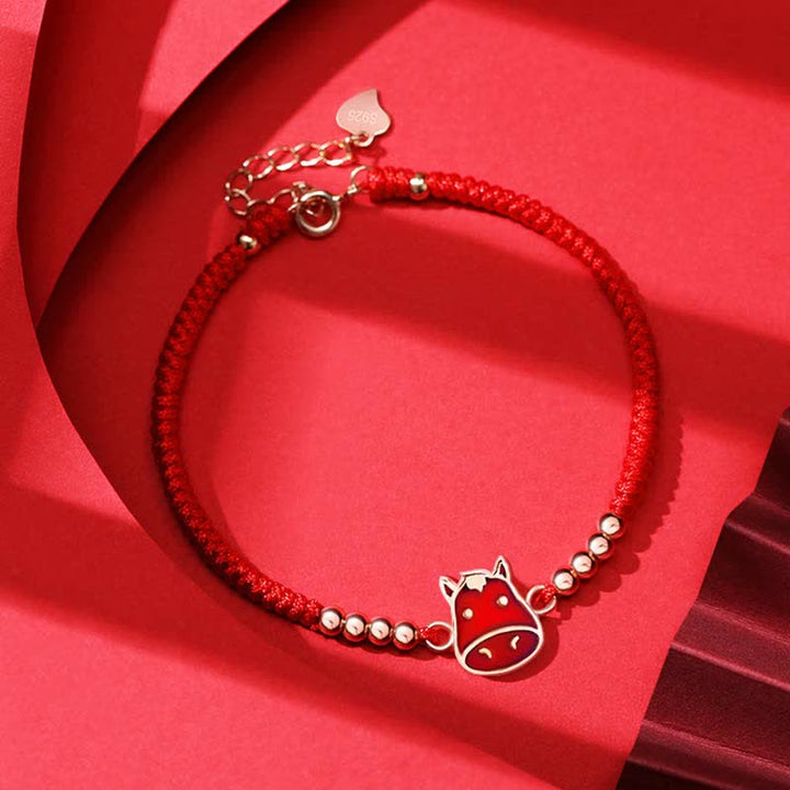 Buddha Stones925スターリングシルバー 中国十二支 幸運 信仰 変色赤紐ブレスレット