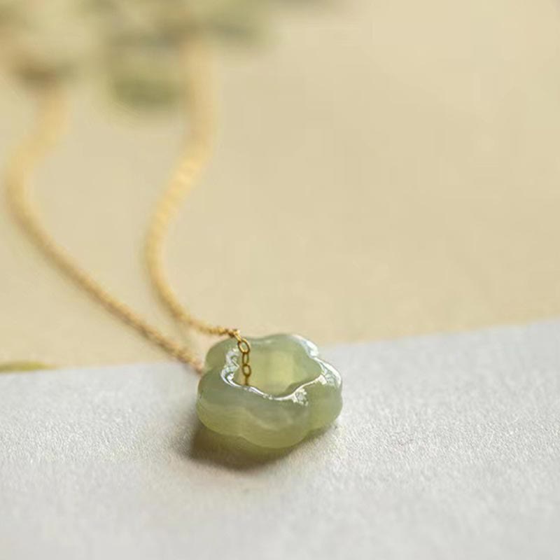 Buddha Stones繊細な和田翡翠 シアン翡翠 幸運の花チャームネックレスペンダント