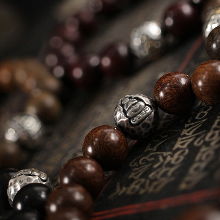Buddha Stones999 スターリングシルバー グリーンサンダルウッド小葉紫檀ブッダキュアブレスレット