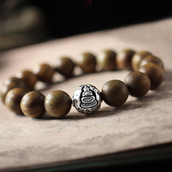 Buddha Stones999 スターリングシルバー グリーンサンダルウッド小葉紫檀ブッダキュアブレスレット