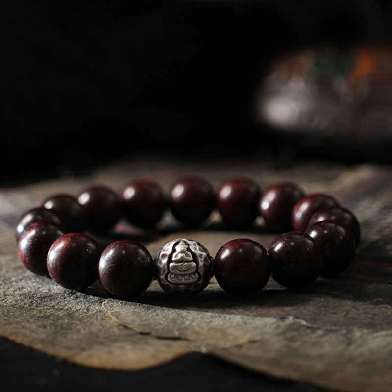 Buddha Stones999 スターリングシルバー グリーンサンダルウッド小葉紫檀ブッダキュアブレスレット