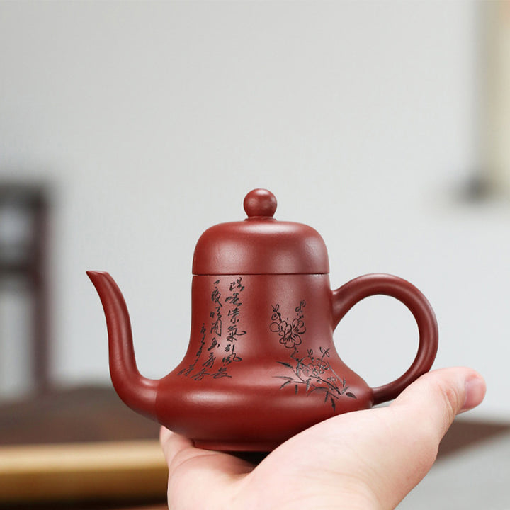 Buddha Stonesヴィンテージ竹桃の花紫粘土カンフーティーポット