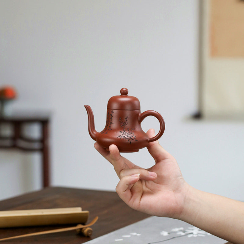 Buddha Stonesヴィンテージ竹桃の花紫粘土カンフーティーポット