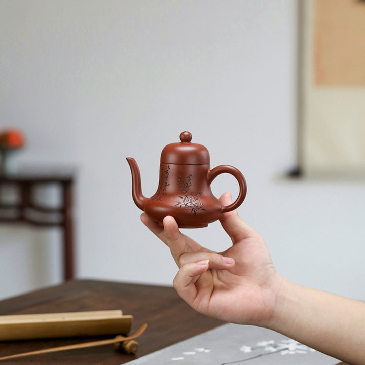 Buddha Stonesヴィンテージ竹桃の花紫粘土カンフーティーポット