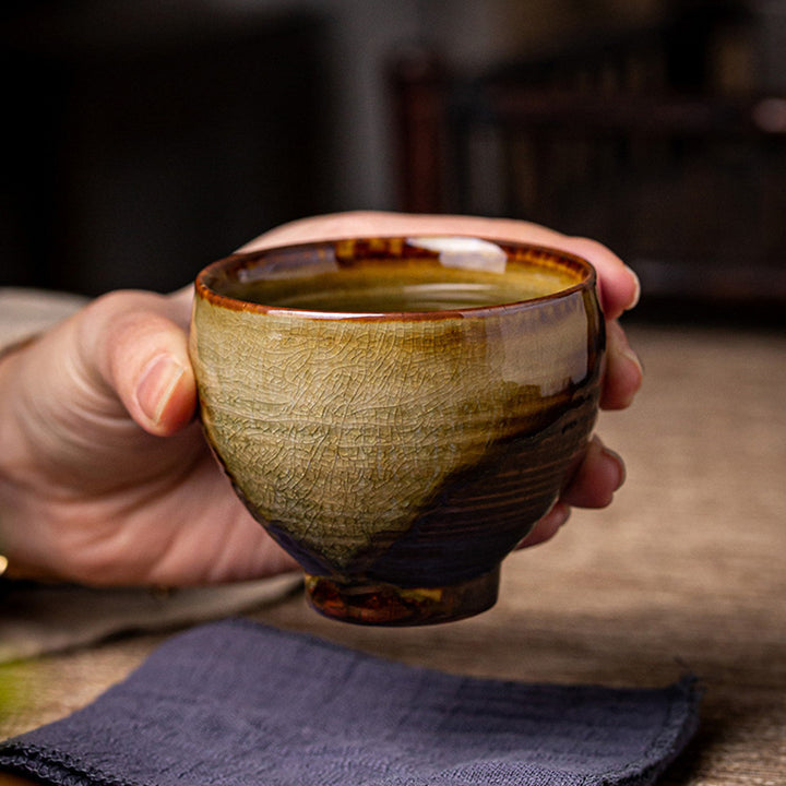 Buddha Stonesレトロブラウン窯変陶器ティーカップカンフーティーカップ