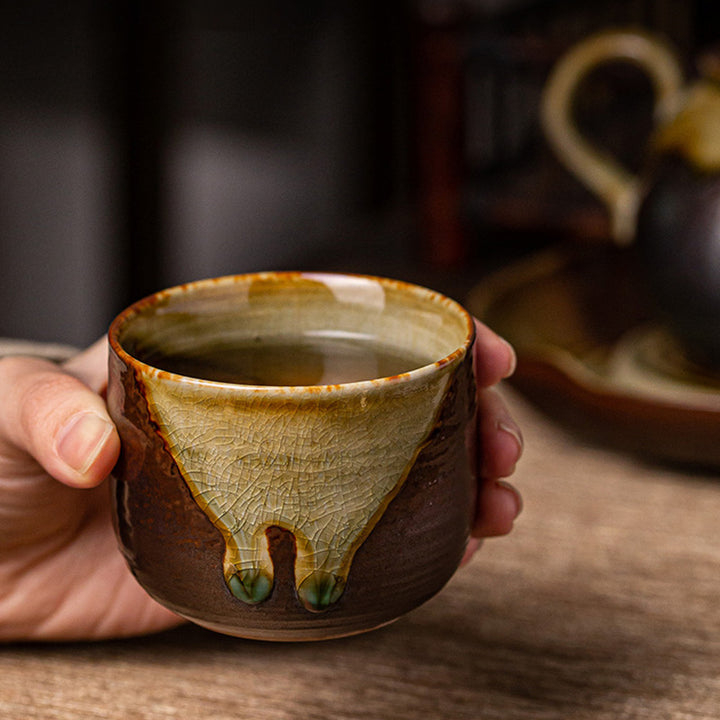 Buddha Stonesレトロブラウン窯変陶器ティーカップカンフーティーカップ