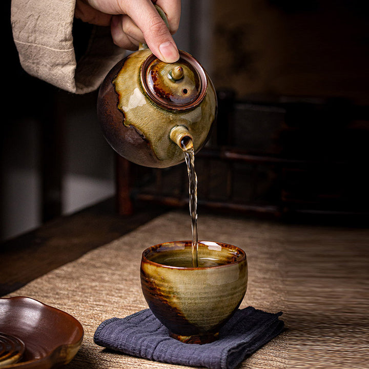 Buddha Stonesレトロブラウン窯変陶器ティーカップカンフーティーカップ