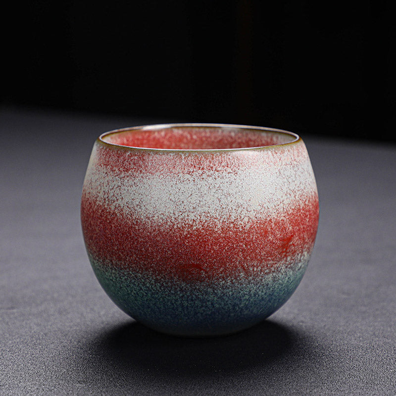 Buddha Stonesレトロレッドグラデーション窯変陶器ティーカップカンフーティーカップ