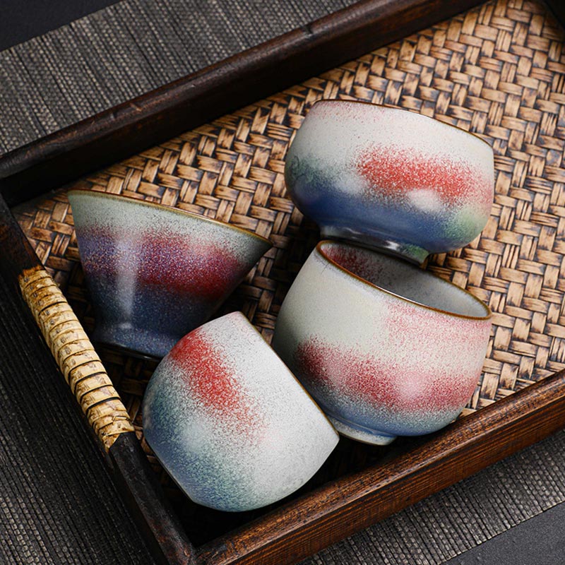 Buddha Stonesレトロレッドグラデーション窯変陶器ティーカップカンフーティーカップ