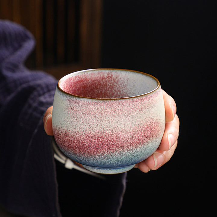 Buddha Stonesレトロレッドグラデーション窯変陶器ティーカップカンフーティーカップ