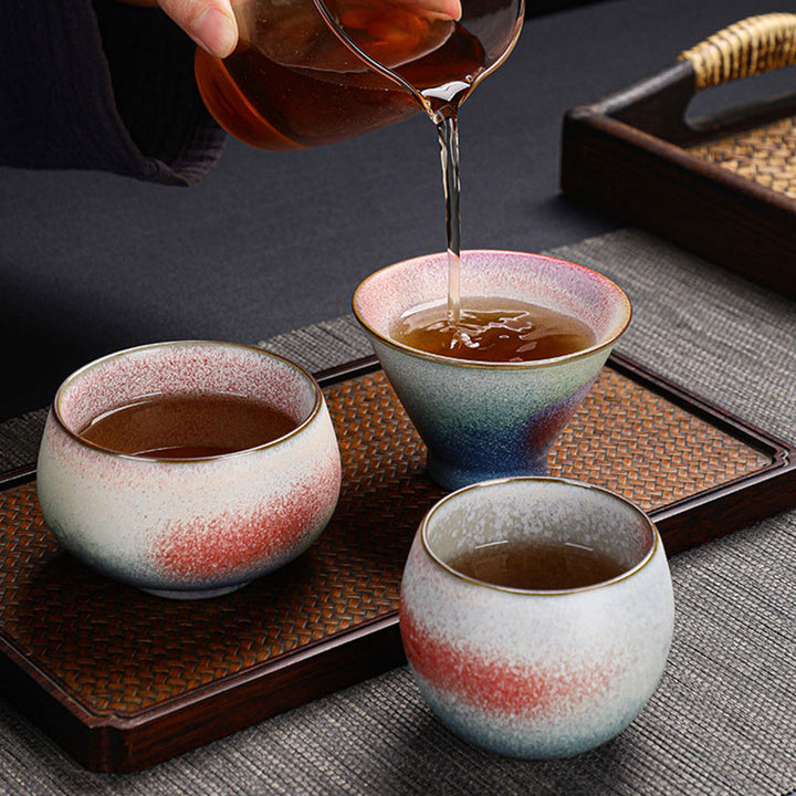Buddha Stonesレトロレッドグラデーション窯変陶器ティーカップカンフーティーカップ