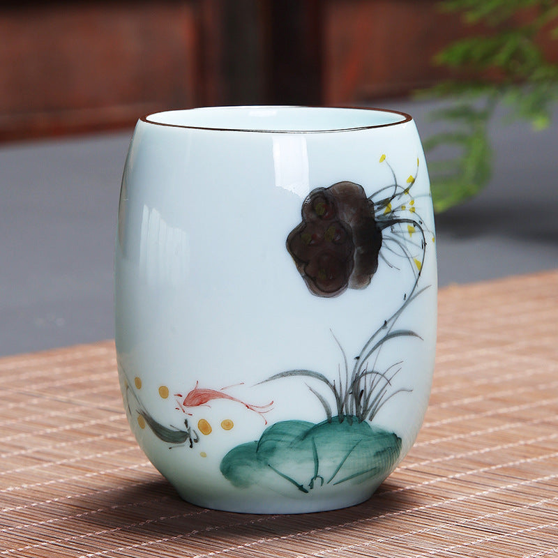 Buddha Stones、鯉、蓮、風景、タンポポ、牡丹、花、陶器のティーカップ、カンフーティーカップ