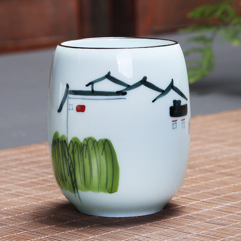 Buddha Stones、鯉、蓮、風景、タンポポ、牡丹、花、陶器のティーカップ、カンフーティーカップ