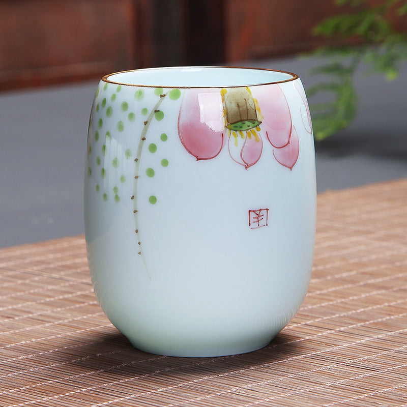 Buddha Stones、鯉、蓮、風景、タンポポ、牡丹、花、陶器のティーカップ、カンフーティーカップ